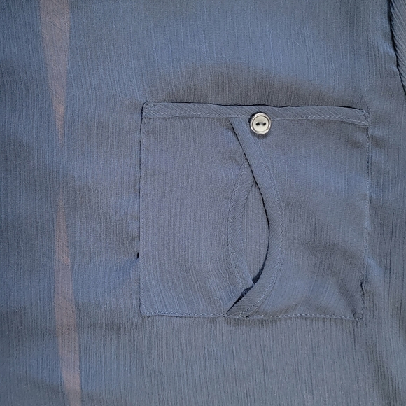Boutique Style Navy Sheer Long or Quarter Sleeve Size Small Open Back Blouse Top - Picture 8 of 11